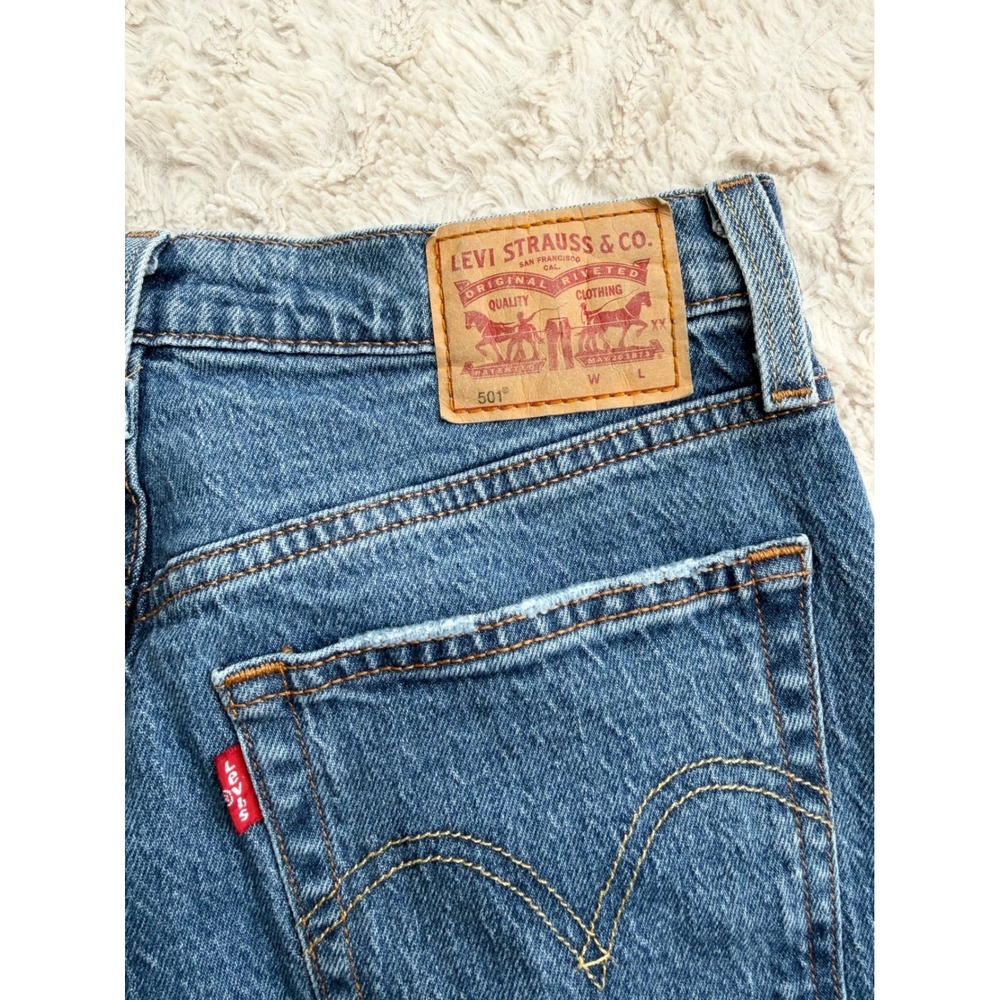 Levis 501 Original Fit Jeans Straight Leg Worn In Medium Indigo Wash Womens 27 - Picture 6 of 13